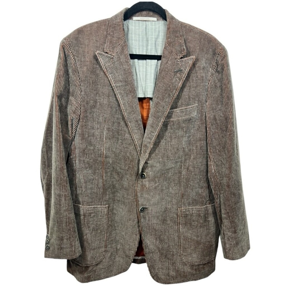 Hickey Freeman Men Marin Corduroy Blazer Jacket 44 Long Brown Cotton